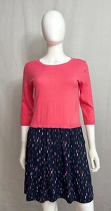 Boden Sweater Dress Womens UK 8P US 4P Cotton Coral Navy 3/4 Sleeve NWOT - Picture 1 of 9