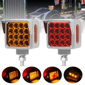 Pair Amber Red Dual Face Turn Signal Light Indicator Kenworth Freightliner Truck - Picture 1 of 21