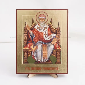 HEILIGER SPYRIDON Orthodoxe handgefertigte Ikone Икона Святой Спиридон Ручной Работы 5x6,2 Zoll - Bild 1 von 4