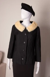 Vintage Jacket Fur Collar Pin Up Gothic Career Womens Blazer Size Medium 1960s - Picture 1 of 3