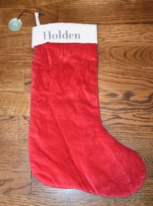 West Elm roter Samtstrumpf 22,5" Holden & Sammi Monogramme NEU Neu mit Etikett - Bild 1 von 4