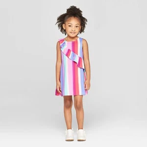 VESTIDO OSH KOSH NIÑA PEQUEÑA - ROSA PÚRPURA MULTI 4T - VESTIDO A RAYAS CEPILLO DE AIRE - Imagen 1 de 2