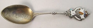 Antique Sterling Silver Spoon Enamel Canada Maple Leaf Brace Bridge Bowl - Picture 1 of 7