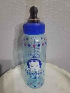 Vintage 1990 "I'm a Gerber Baby" Plastic Baby Bottle 9oz  w/ Nipple, Ring & Cap - Picture 1 of 3
