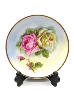 Vintage C.T. Altwasser Silsien handbemalter Teller rosa & gelbe Rosen Goldrand - Bild 1 von 8