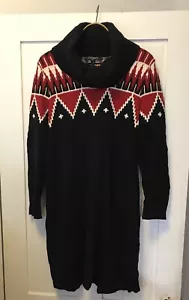 Ralph Lauren Sweater Dress, Womens’ XL. Black W/ Red & White Design Cotton Blend - Picture 1 of 12