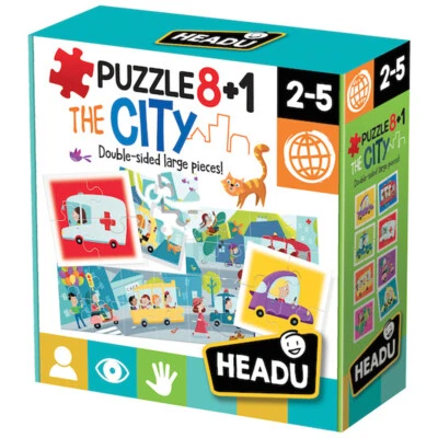 Headu My City Fahrzeuge Puzzle | 4 große doppelseitige Teile ab 2+ Jahren