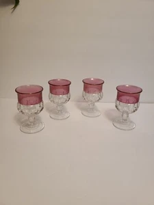 Tiffin Franciscan Kings Crown Thumbprint Cranberry Flash Glass Goblets set of 4 - Picture 1 of 8