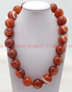 Natural 20mm Red Stripe Agate Round Gemstone Beads Necklace 16-36 Inch - Picture 1 of 12