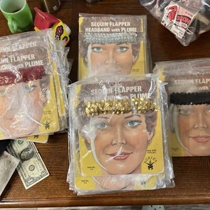 Vintage Gold Sequin Flapper Headband  Plume-One Size Rubies 1980’s Lot 36 - Picture 1 of 11