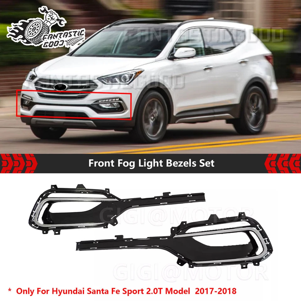 For Hyundai Santa Fe Sport 2.0T 2017-18 Front Fog Light Bezels Left + Right Set - Image 1 of 4