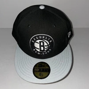 Brooklyn Nets New Era 59Fifty Baseball Cap Size 8  1/8 Black and Grey  - Picture 1 of 7