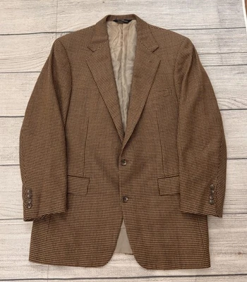 POLO RALPH LAUREN Mens 43L Brown Houndstooth Wool Button Vintage Jacket Blazer - Image 1 of 4