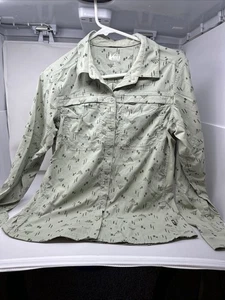 REI Co-Op Damen Wanderhemd Sahara Muster grün Knopfleiste Langarm S - Bild 1 von 10