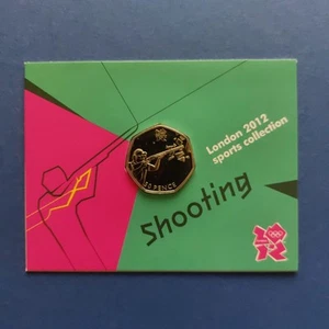 50p Münze 2011 Shooting Stempelglanz in Packung (Olympiade 2012 London) - Bild 1 von 2