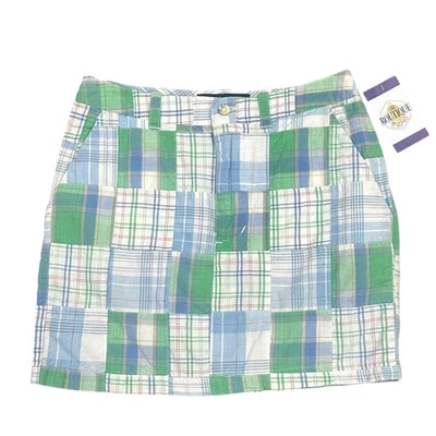 Saia xadrez Cape Madras feminina 0 patchwork verde azul bolsos 100% algodão ano 2000 - Imagem 1 de 4