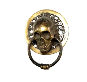 SKULL head ring pull Handle pure BRASS  7.5 cm day of the dead cabinet - Picture 1 of 14