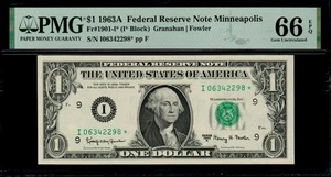 1963A $1 MINNEAPOLIS STAR NOTE PMG 66 EPQ Fr 1901-I* Gem Uncirculated FRN I/* - Picture 1 of 2
