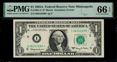 1963A $1 MINNEAPOLIS STAR NOTE PMG 66 EPQ Fr 1901-I* Gem Uncirculated FRN I/* - Image 1 of 2