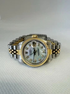 Rolex Ladies Datejust 69173 18K Gold & Steel Mother of Pearl Diamond Dial Watch - Picture 1 of 6