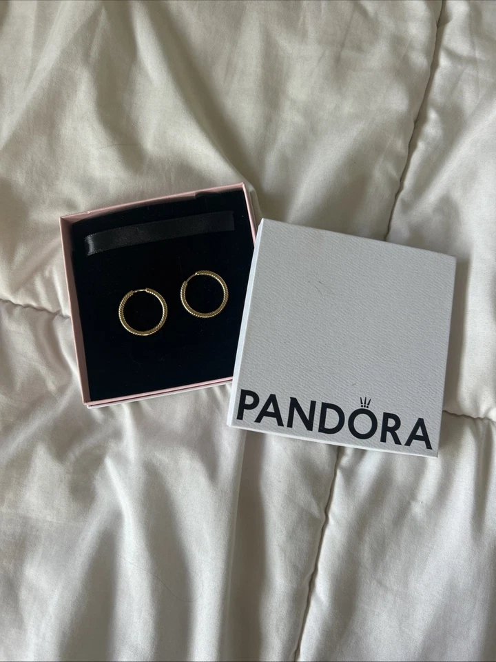New 100% Authentic PANDORA Gold Rope Hoop Earrings - Image 1 of 3