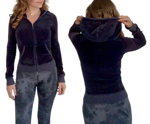 Vintage Y2K JUICY COUTURE Velvet Velour Zip Up Hoodie Jacket Navy Blue Size SP - Picture 1 of 14
