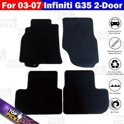 Fits 03-07 Infiniti G35 Coupes Front & Rear BLACK Floor Mats Carpet Full Set - Image 1 of 4
