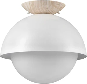 Oswald 1-Light Flush Mount, Matte White, Faux Wood Accent Canopy, Frosted Glass - Picture 1 of 8
