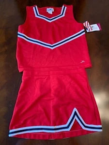 cheerleading uniform girls XL red with White and navy blue braiding - Picture 1 of 5