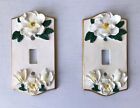 Pair of Vintage Farmhouse Cottage 3D Magnolia Flower Light Ceramic Switch Plates
