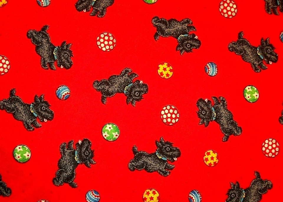 Original Mary Engelbreit Fabric SCOTTY Dog Balls on RED DIY Cotton Quilt BTHY - Image 1 of 3