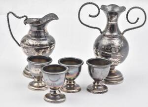 Vintage Sterling Silver 6 piece Goblet, Pitcher, Decanter & Vase Miniature Set