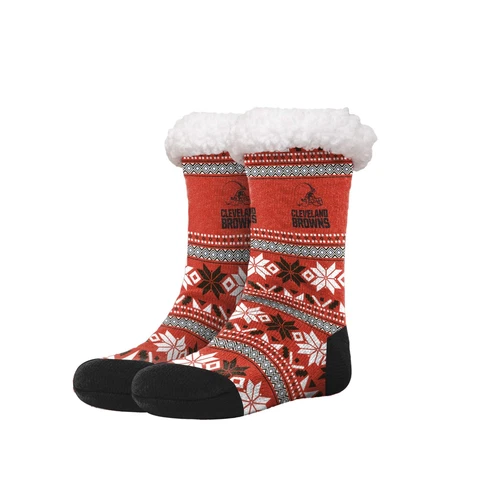 FOCO NFL Cleveland Browns Fair Isle Footy Slippers Non-Skid Bottom Cover