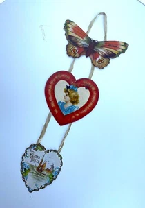 Valentine embossed die cut hanging card Butterfly Heart Cupid's Token - Picture 1 of 10
