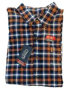 NWT: CHAPS Flannel 2X Shirt Big and Tall Blue Orange Blk  Plaid Warm Performance - Picture 1 of 9