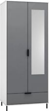 Madrid 2 Door 1 Drawer Mirrored Wardrobe in Grey and White Gloss Finish