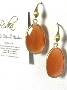 Rivka Friedman 18k Gold Satin Clad Earrings Cats Eye Orange BB2444E00CEORG - Picture 1 of 2
