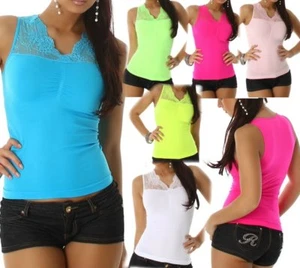 Sexy Women Stretch Shirt Trendy Lace Girly Top 34/36 M/L 36/38 L/XL 38/40 New - Picture 1 of 21