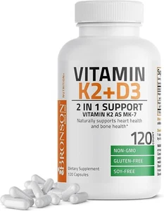 Bronson Vitamin K2 ( MK7 ) with D3 Supplement  5000 IU Vitamin D3 - 120 Capsules - Picture 1 of 8
