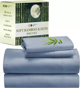 Rayon Bamboo Sheets - Luxury Queen Sheets Set with Fitted Deep Pockets - Cooling - Picture 1 of 7