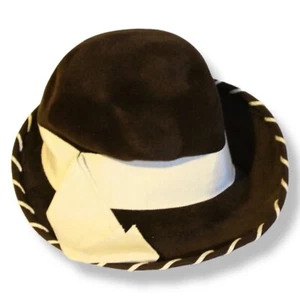 Brown White Retro Felt Hat High Chocolate Hippy white grosgrain 60s 70s vintage - Picture 1 of 9
