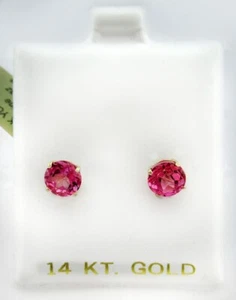 GENUINE 1.72 Cts PINK SAPPHIRE STUD EARRINGS 14K GOLD-Free Certificate Appraisal - Picture 1 of 8