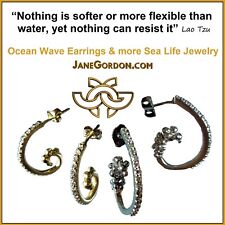 NEW Ocean Wave Hoop Earrings-Sterling Silver & diamonds- small- Beach Sea Nature