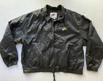 Vtg Nike Windbreaker Crop Jacket Womens XL (16-18) Black Gray Lime Swoosh Snap - Image 1 of 4