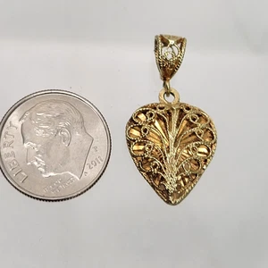 Ciondolo cuore filigrana oro giallo 14 carati vintage - firmato 1,8 g Turchia (H in cerchio) - Foto 1 di 7
