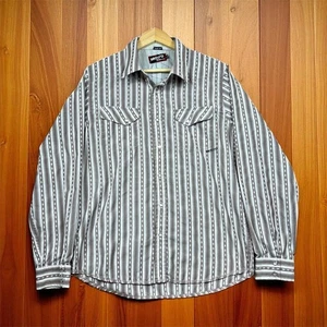 Billabong Men's Vintage Striped Western Pearl Snap Shirt Brown L Surfer Y2K - Picture 1 of 15