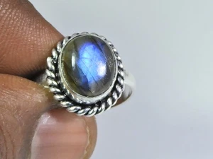 Natural Blue Labradorite Gemstone 925 Solid Sterling Silver Ring Size US-7 m890 - Picture 1 of 10