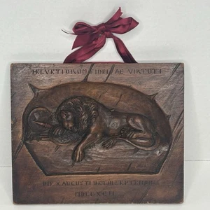 Handgeschnitztes Holz Antik Löwe von Luzern Schweiz Wandbild Plakette Signiert - Bild 1 von 11
