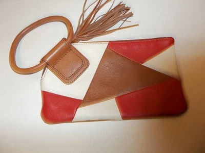 Hobo Sable Multi Wristlet Clutch Bag Circle Handle Red White Brown Leather - Image 1 of 4