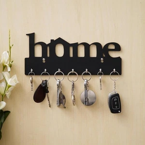 Home Keys Wooden Key Holder 7 Hook - Decorative Items for Home Decor (Black) - Picture 1 of 3